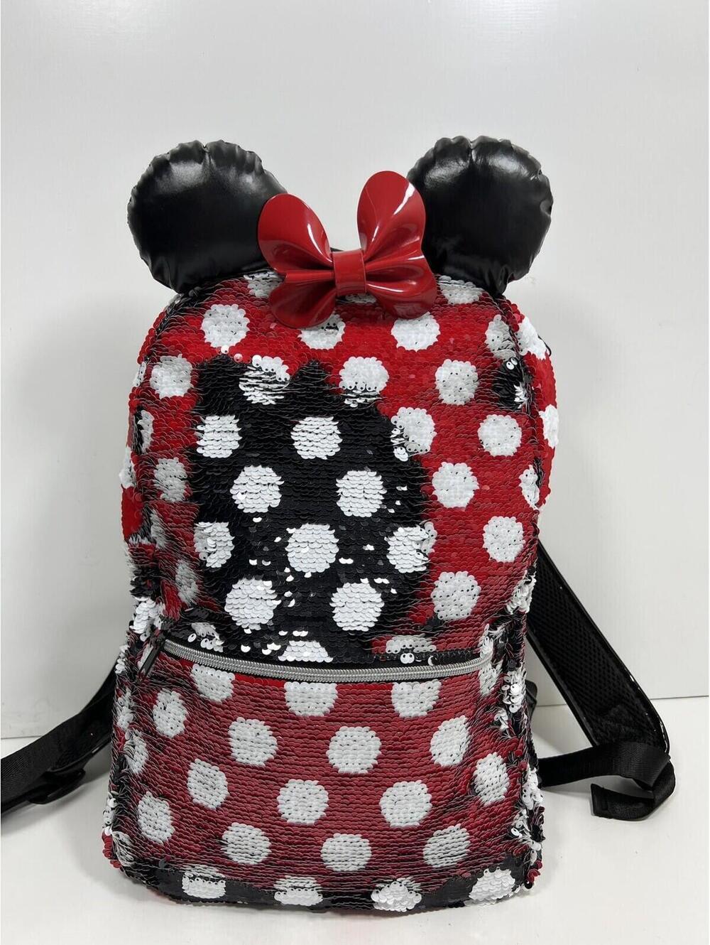 Disney Parks Retired Reversible Sequins Mini Moose Backpack EUC Black Red Ears - Picture 4 of 9